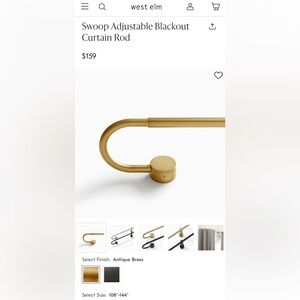 West Elm Antique Brass XL Blackout Curtain Rod